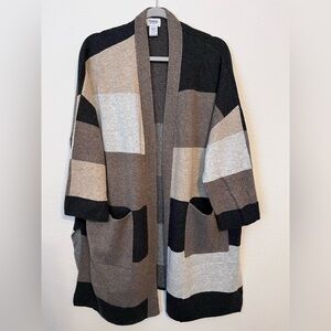 Monroe & Main Color Block Open Front Quarter Sleeve Cardigan Sweater - Size XL